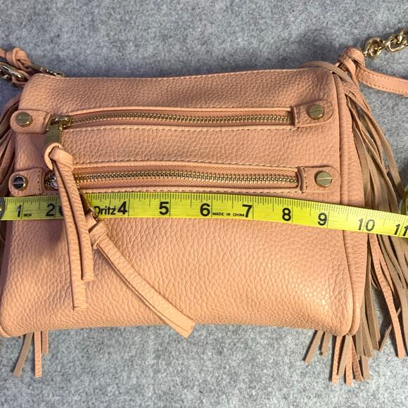 NWT Massini Crossbody Bag Peach Pink Vegan Leather With Fringe Gold Hardware - Picture 9 of 11